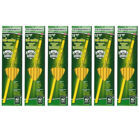 Ticonderoga® Tri-Write™ Pencils with Eraser, 6 Packs of 12